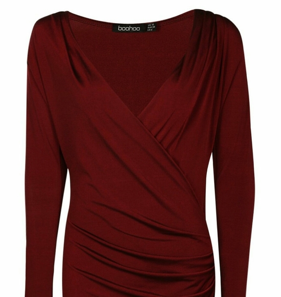 NWT Dark Red Slinky V Neck Bodycon Dress US 6 & 4 - Picture 5 of 6
